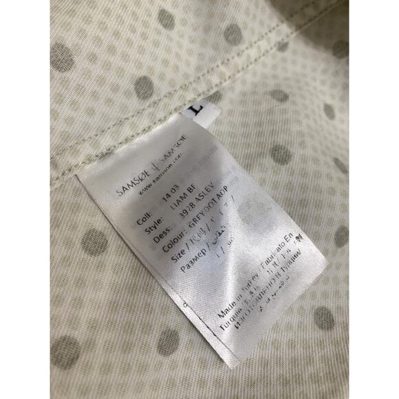 SAMSOE SAMSOE Ivory & Gray LIAM BF Button Down LS Cotton Shirt in Greydot Sz M - Picture 11 of 13
